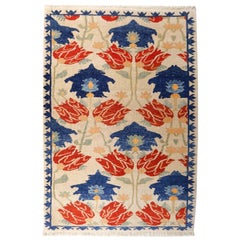 Turkish Azeri Heriz Rug with Tulip Design Hand Knotted