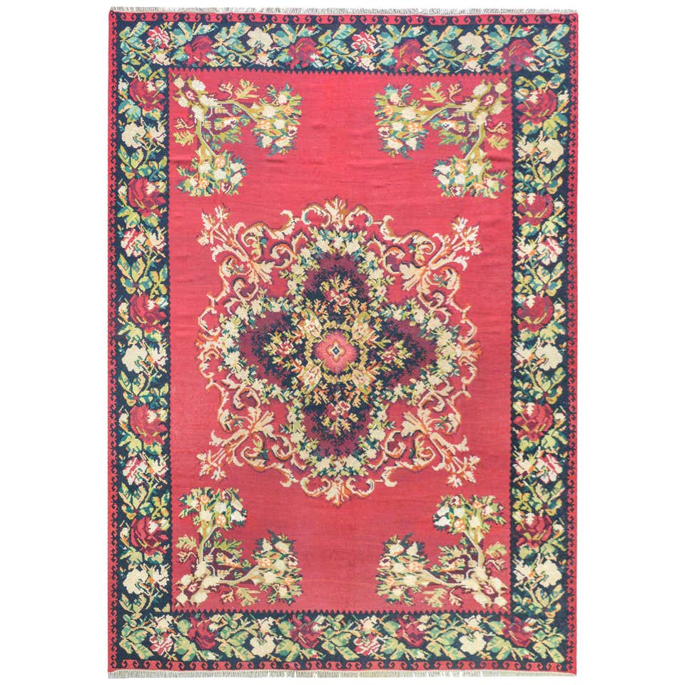 Vintage Floral Turkish Kilim Rug with Chintz Style and Bessarabian Rose ...