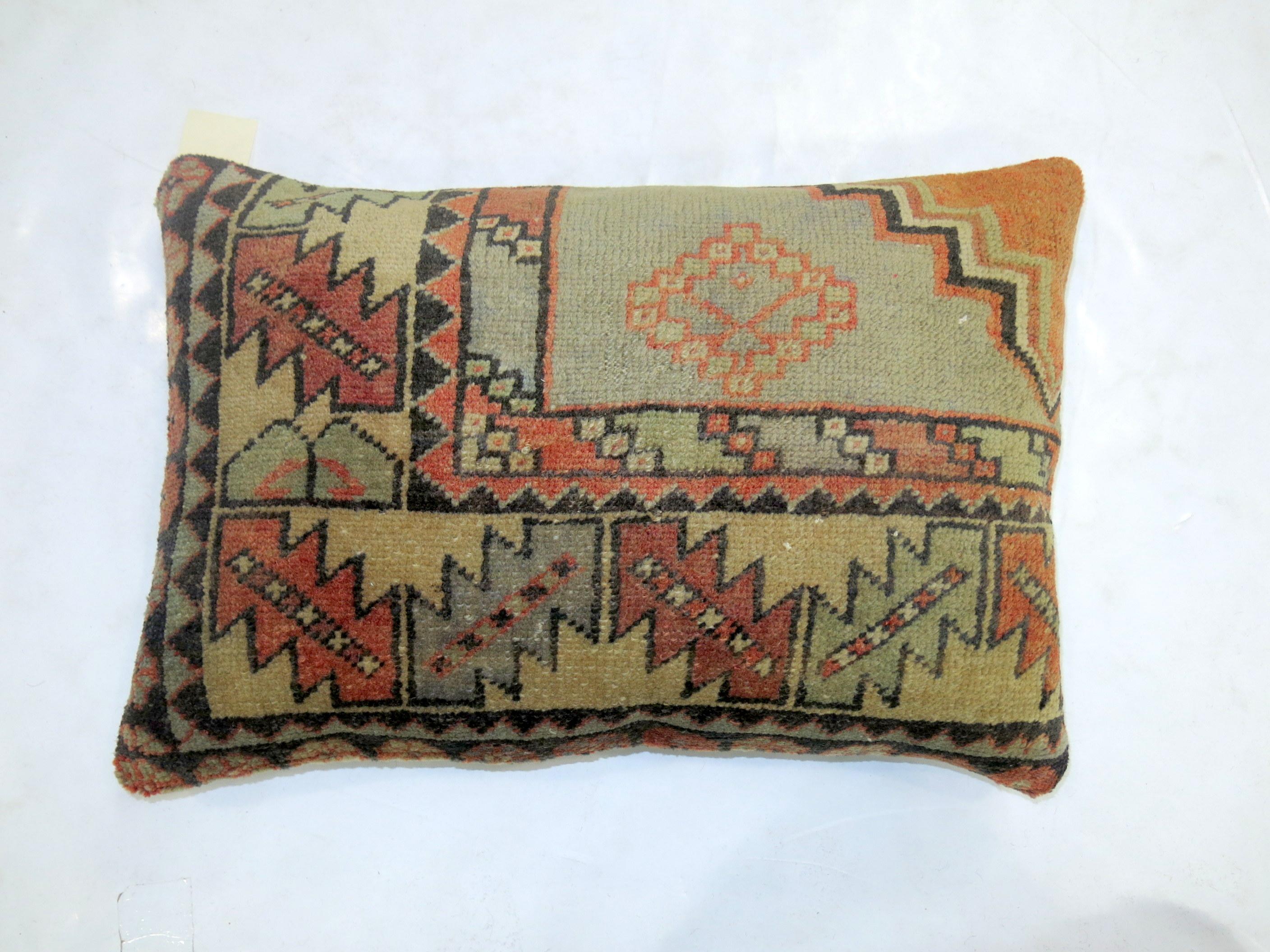Oushak Turkish Border Rug Pillow For Sale