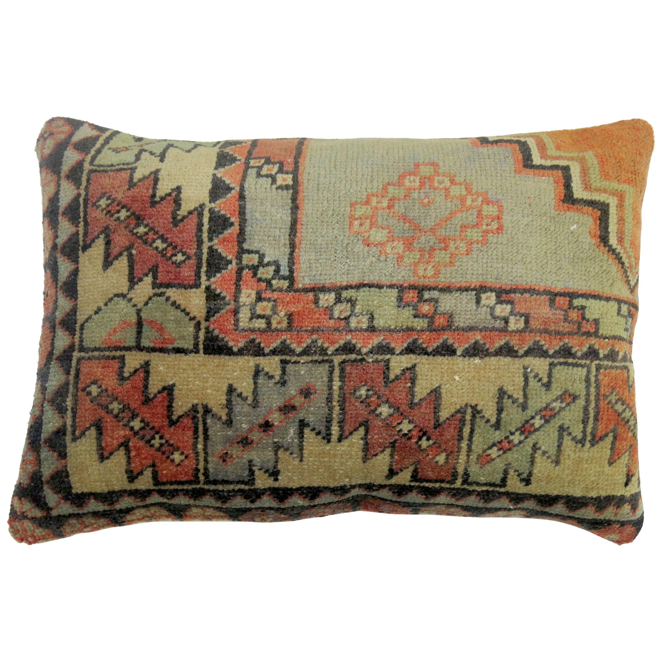 Turkish Border Rug Pillow For Sale