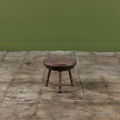 Turkish Brass Brazier Stool, Enameled Floral Design, Mid-20th Century