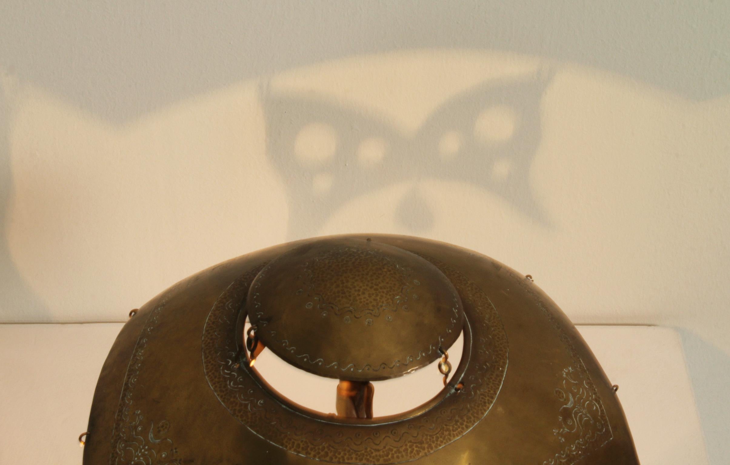 Turkish Brass Table Lamp with Masks from 1950's For Sale 1