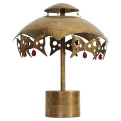 Turkish Brass Table Lamp with Masks from 1950's