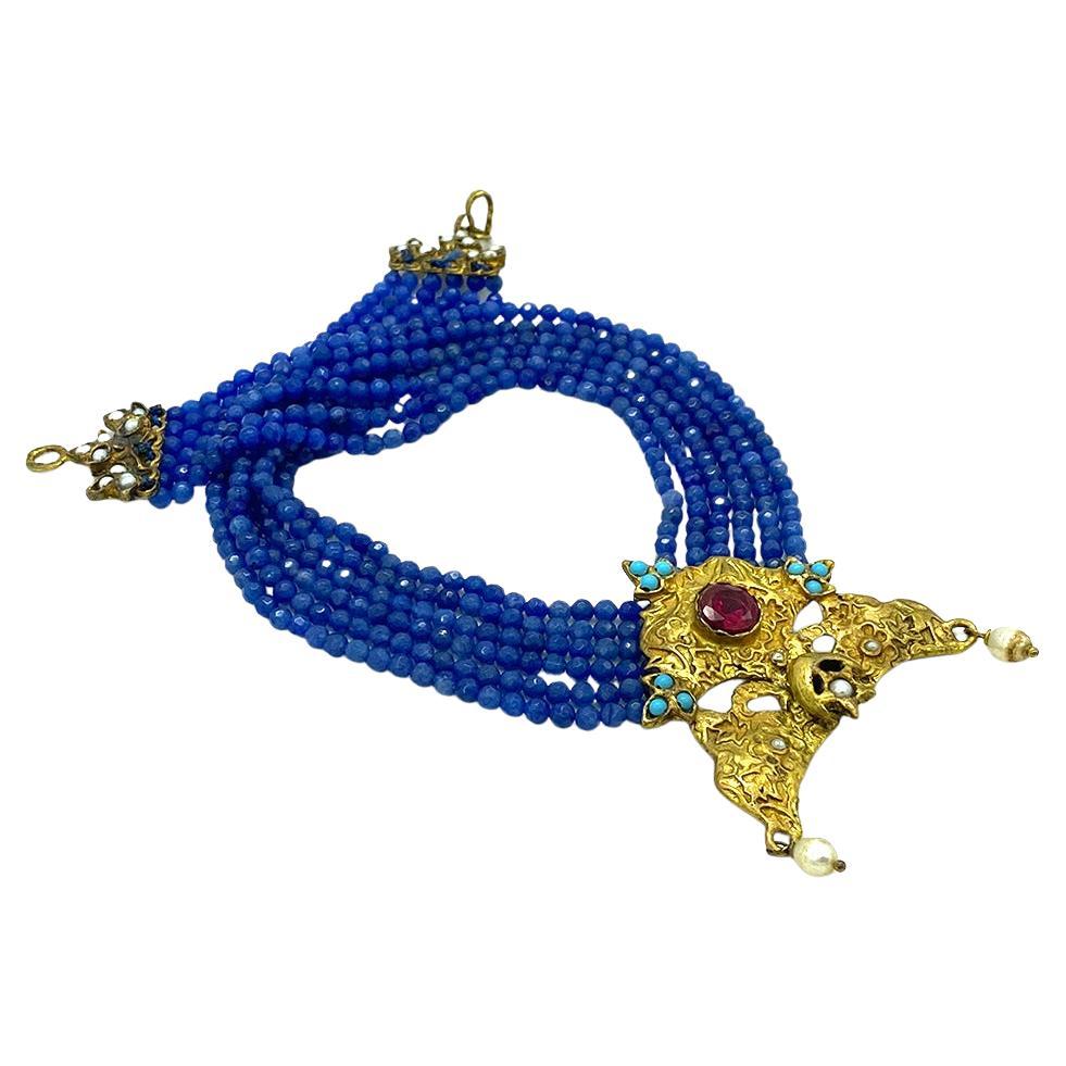 Turkish Chrysophrase Six Strand Necklace with Ruby Pendant In New Condition For Sale In Atlanta, GA