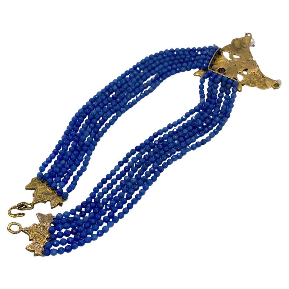 Turkish Chrysophrase Six Strand Necklace with Ruby Pendant For Sale 1