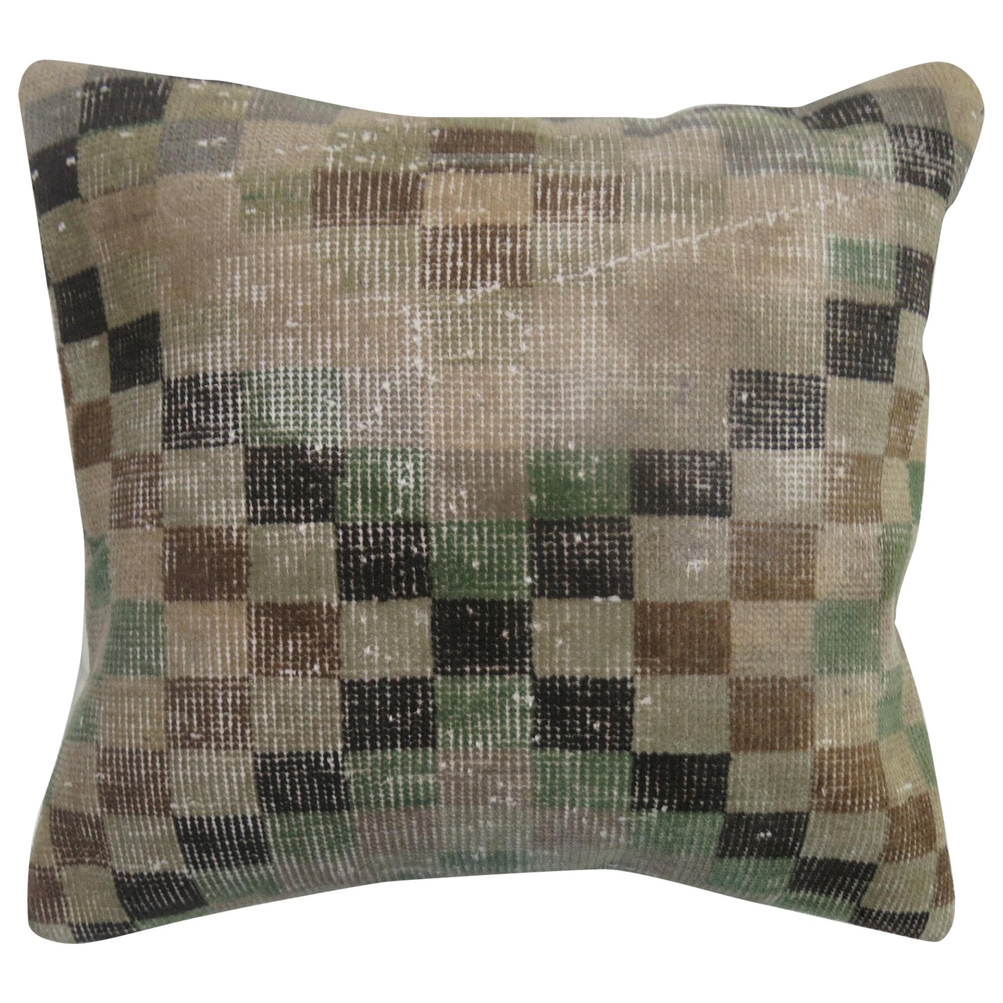 Turkish Deco Rug Pillow with Checkerboard Motif For Sale