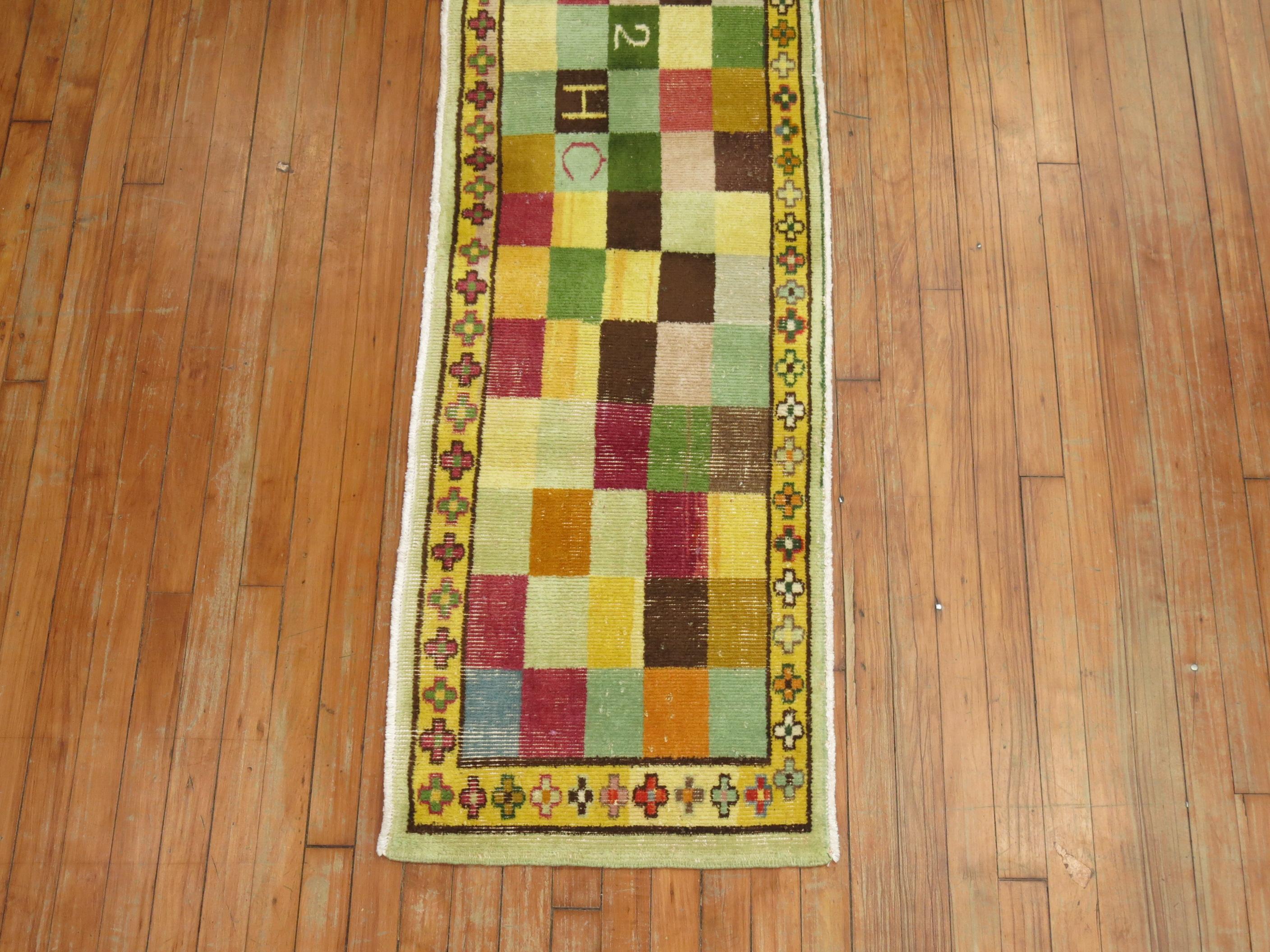 Mid-Century Modern Turkish Deco Runner Dated 1972 For Sale