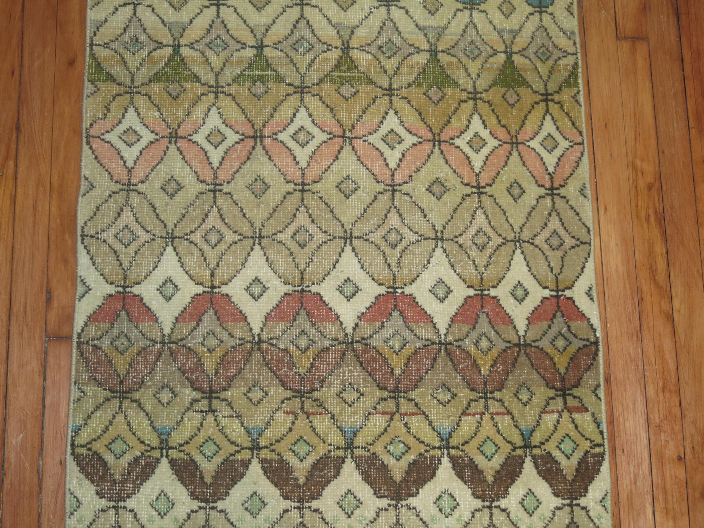 Hand-Knotted Turkish Deco Runner