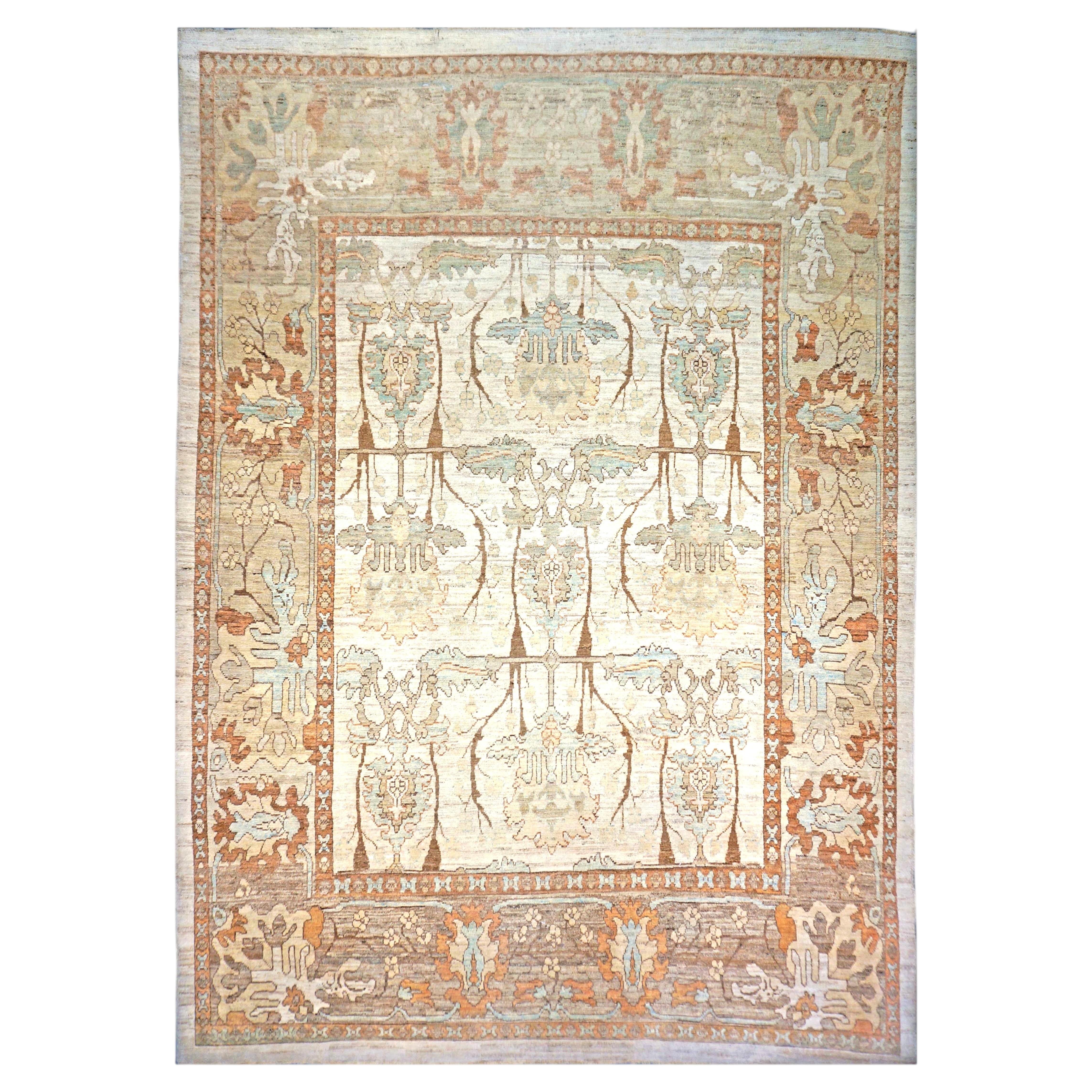 Turkish Donegal Wool & Hemp 13x18 Ivory, Tan & Rust Handmade Oversized Area Rug