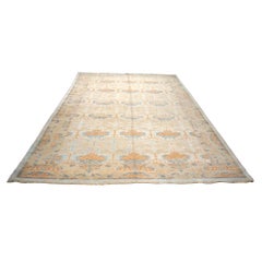 Turkish Donegal Wool & Hemp 9X13 Ivory, Light Blue & Orange Handmade Area Rug