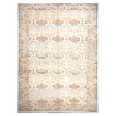 Turkish Donegal Wool & Hemp 9X13 Ivory, Light Blue & Orange Handmade Area Rug