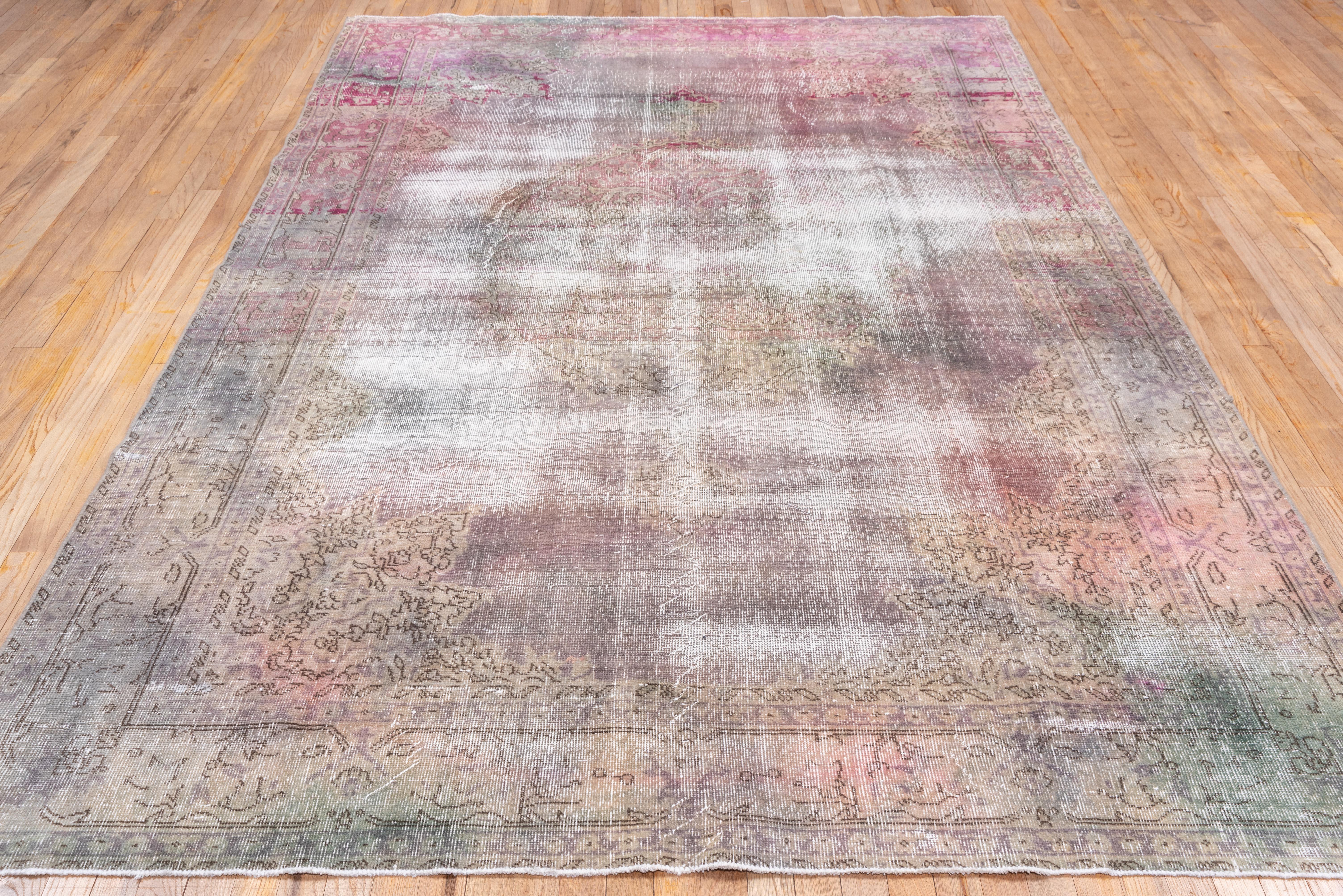 Turkish Dyed Pink Purple Shabby Chic Rug 1960 For Sale 2