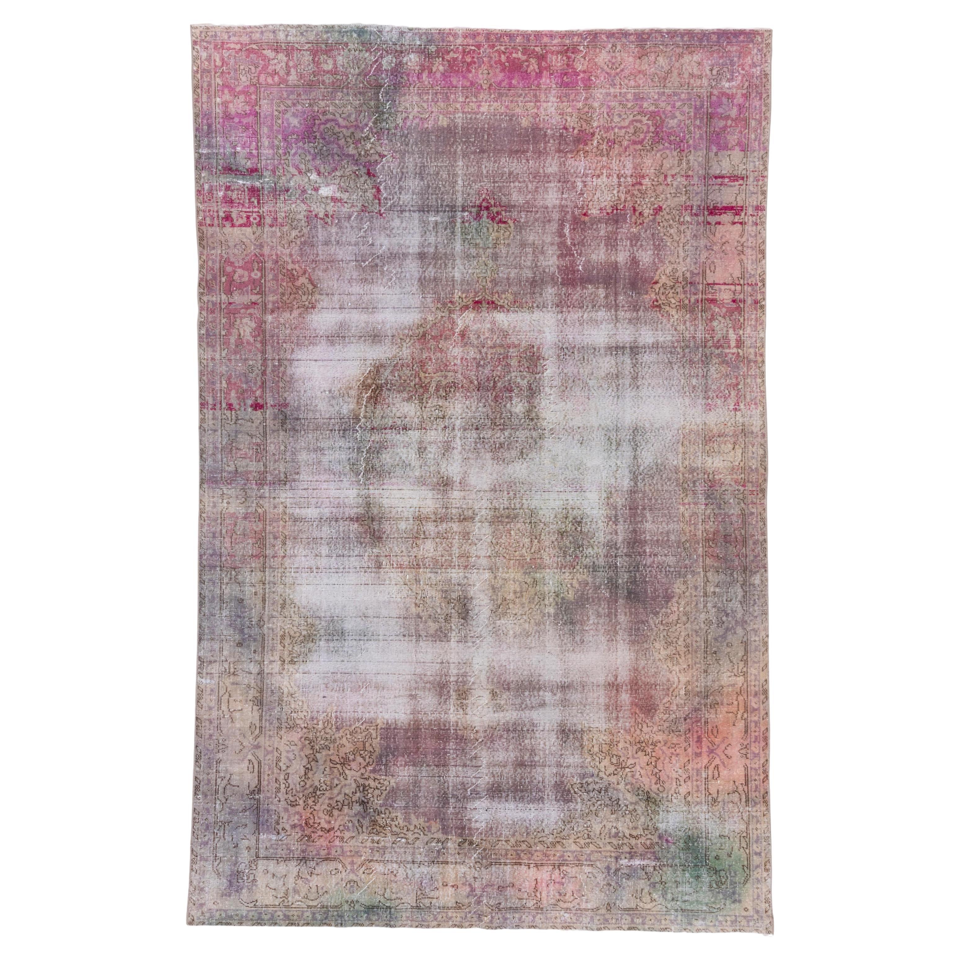 Turkish Dyed Pink Purple Shabby Chic Rug 1960 For Sale