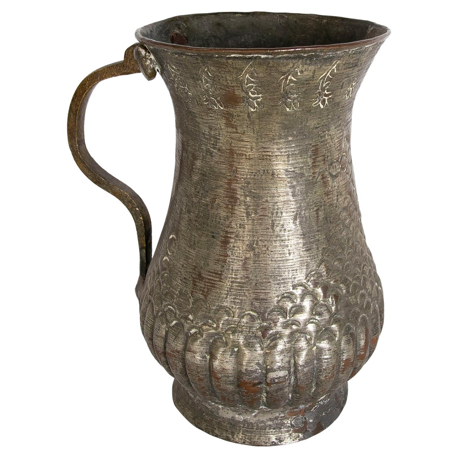 Turkish Embossed Copper Jug with Handle For Sale