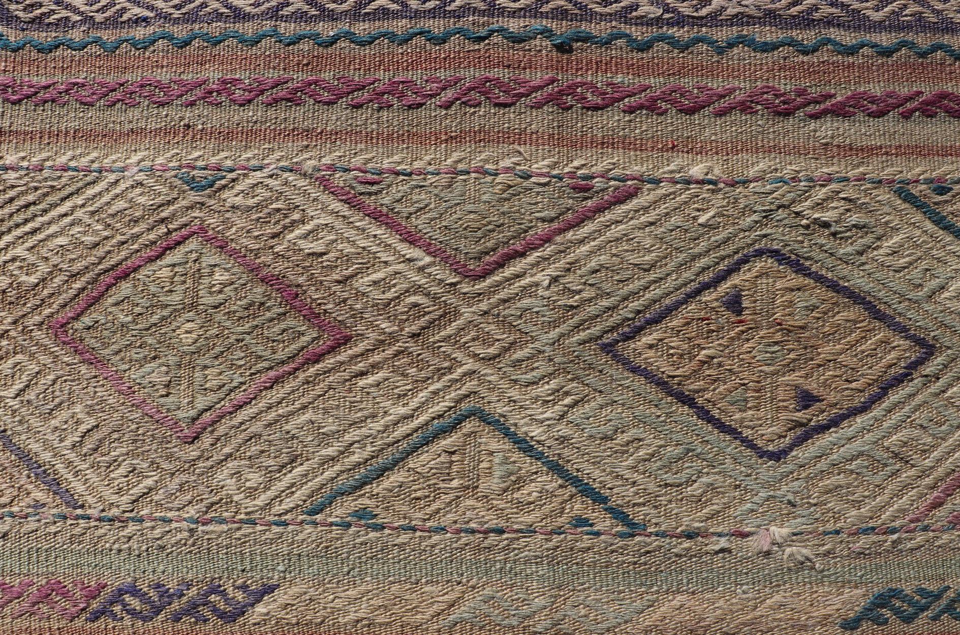 Turkish Embroideries Flat-Weave Kilim with Geometric and Colorful Stripes For Sale 4
