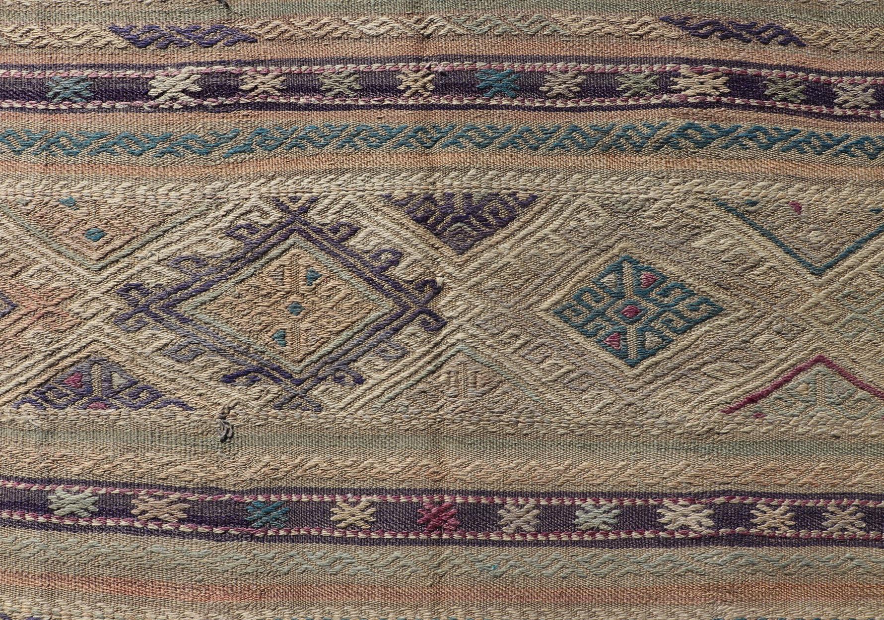 Turkish Embroideries Flat-Weave Kilim with Geometric and Colorful Stripes For Sale 3