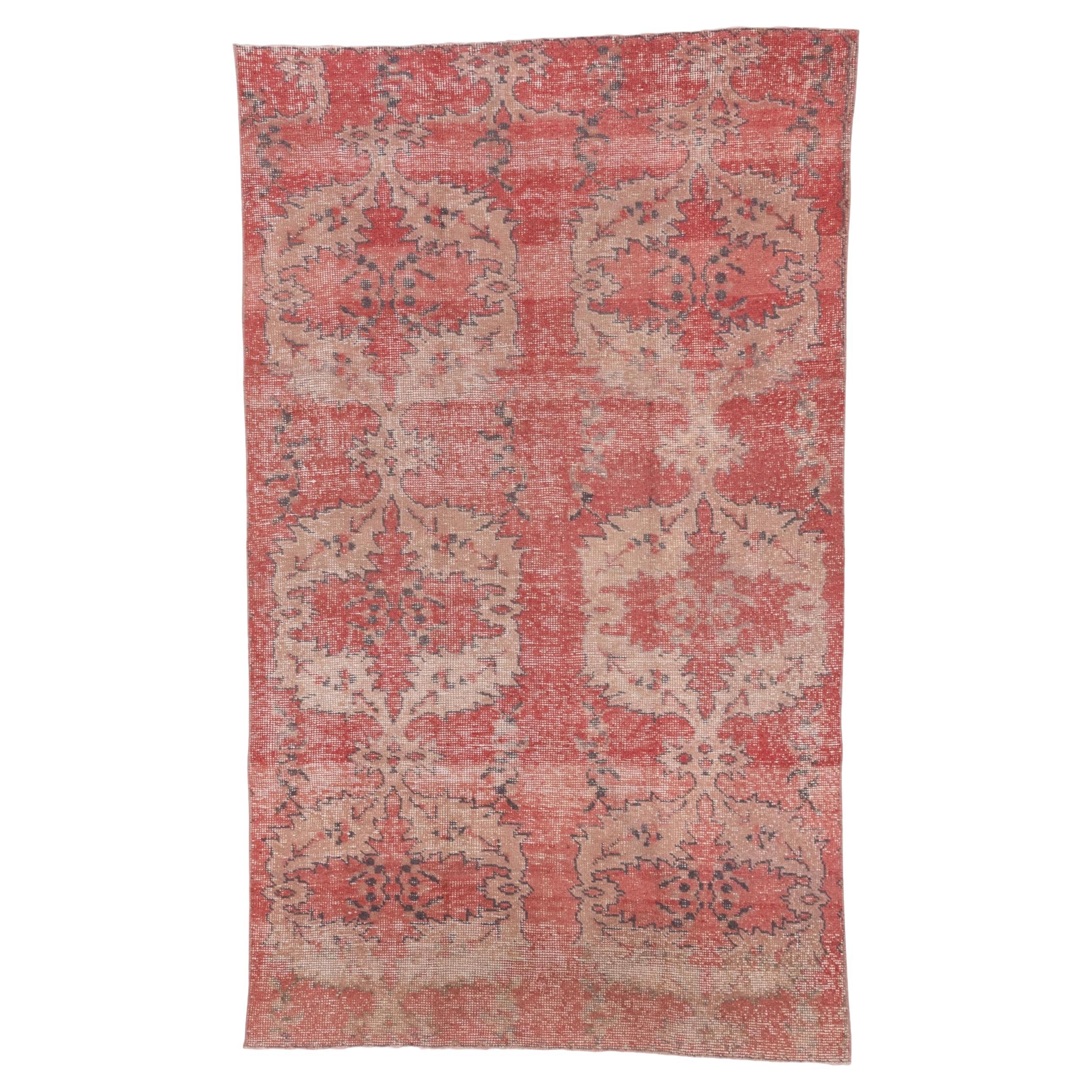 Turkish Faded Red Rug with Geometric Patterns Across