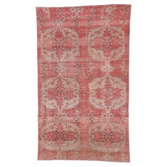 Retro Turkish Faded Red Rug with Geometric Patterns Across