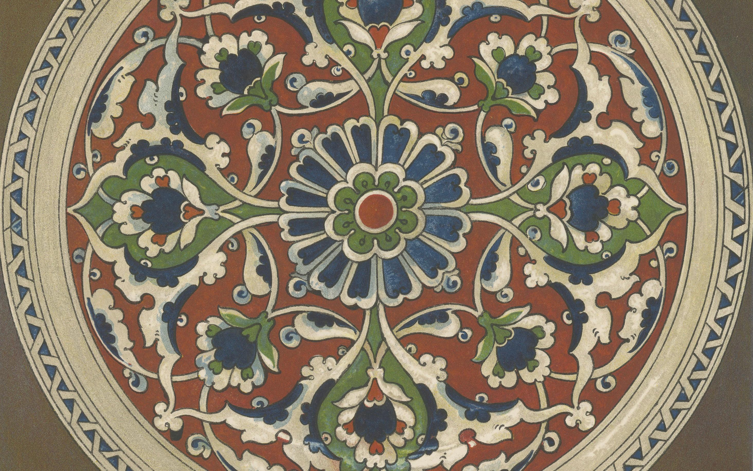 Türkischer Fayence-Teller mit stilisiertem Blumenmedaillon - J. Lessing, Berlin 1890 im Zustand „Gut“ im Angebot in Langweer, NL