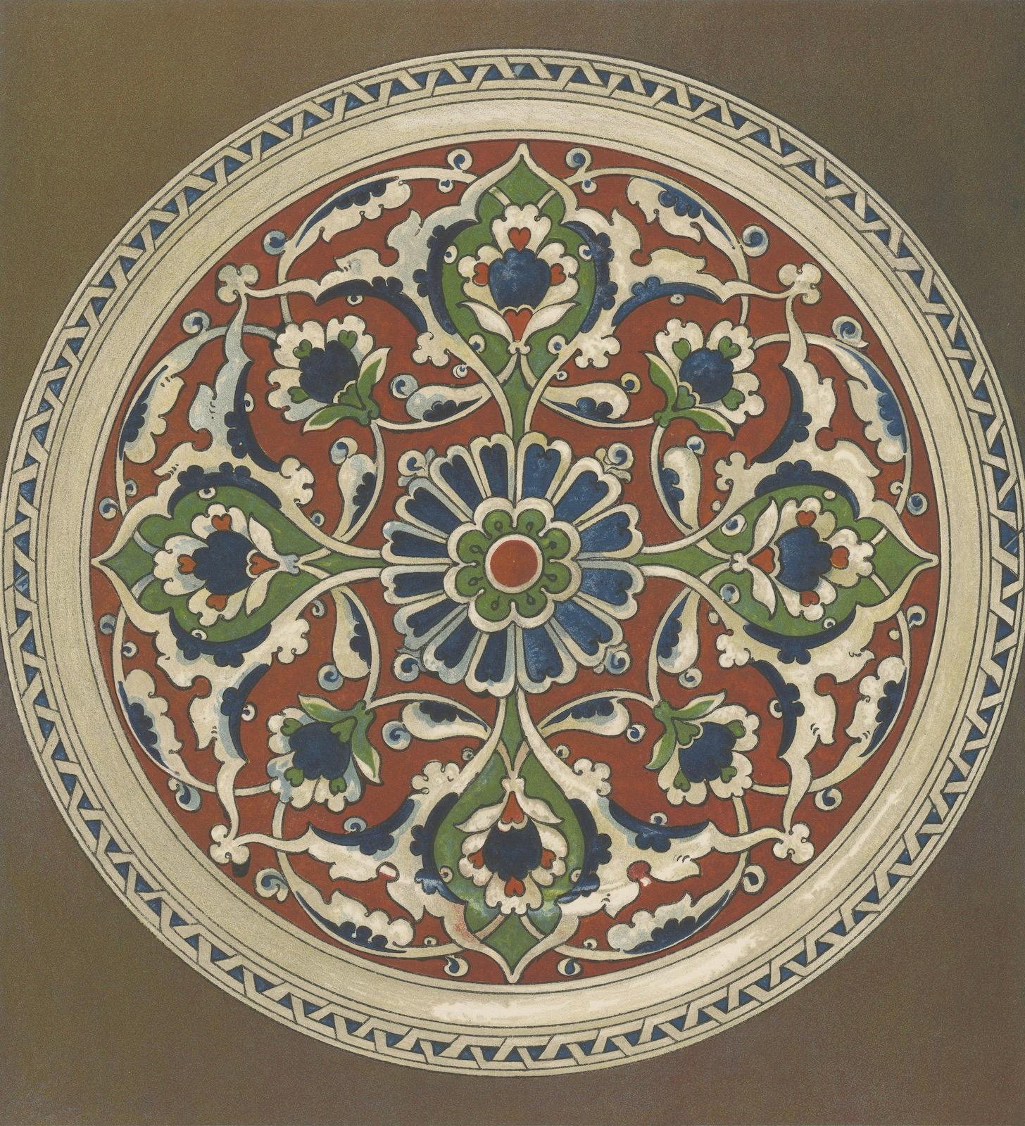 Türkischer Fayence-Teller mit stilisiertem Blumenmedaillon - J. Lessing, Berlin 1890 (Spätes 19. Jahrhundert) im Angebot