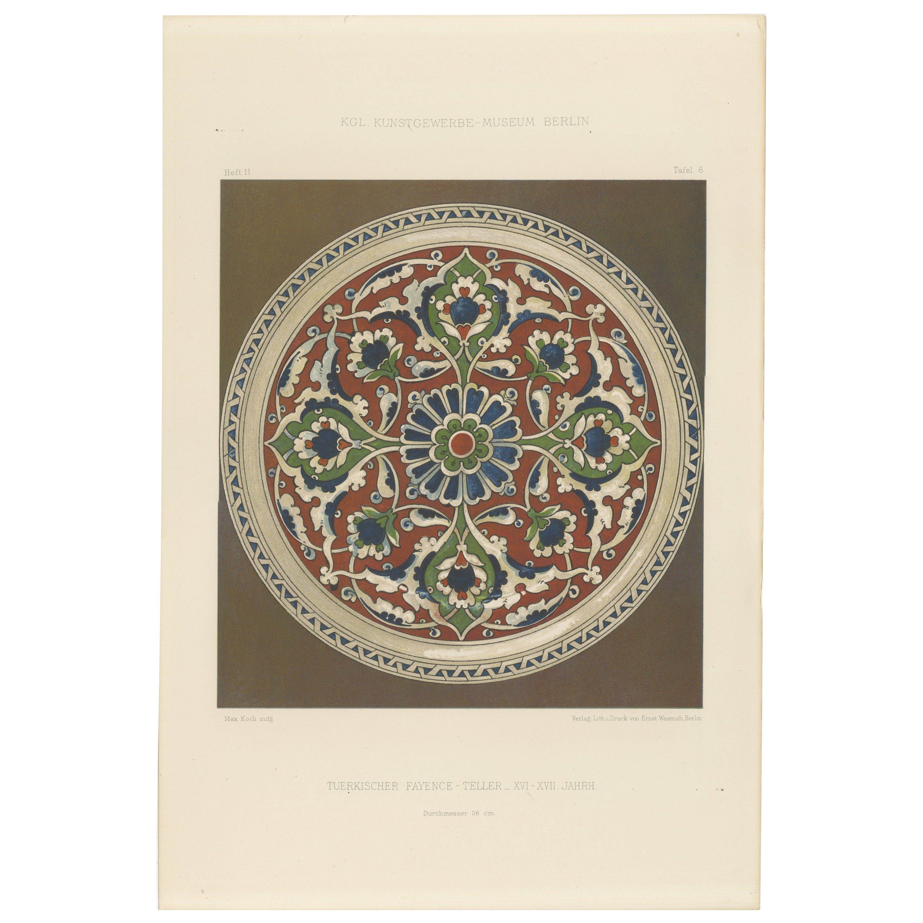 Türkischer Fayence-Teller mit stilisiertem Blumenmedaillon - J. Lessing, Berlin 1890