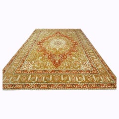 Turkish Farahan Wool 10X14 Ivory, Olive & Orange Handmade Area Rug