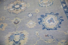 Handwoven Wool Floral Turkish Oushak Rug in Shades of Blue 9' x 10'6"
