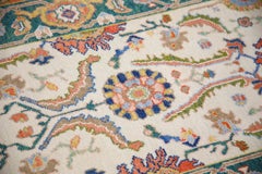 Floral Turkish Finewoven Wool Oushak Rug in Cream, Green, and Red 2'9" x 10'5"