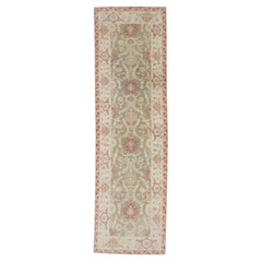 Floral Turkish Finewoven Wool Oushak Rug in Red and Green Design 2'9" x 9'6"