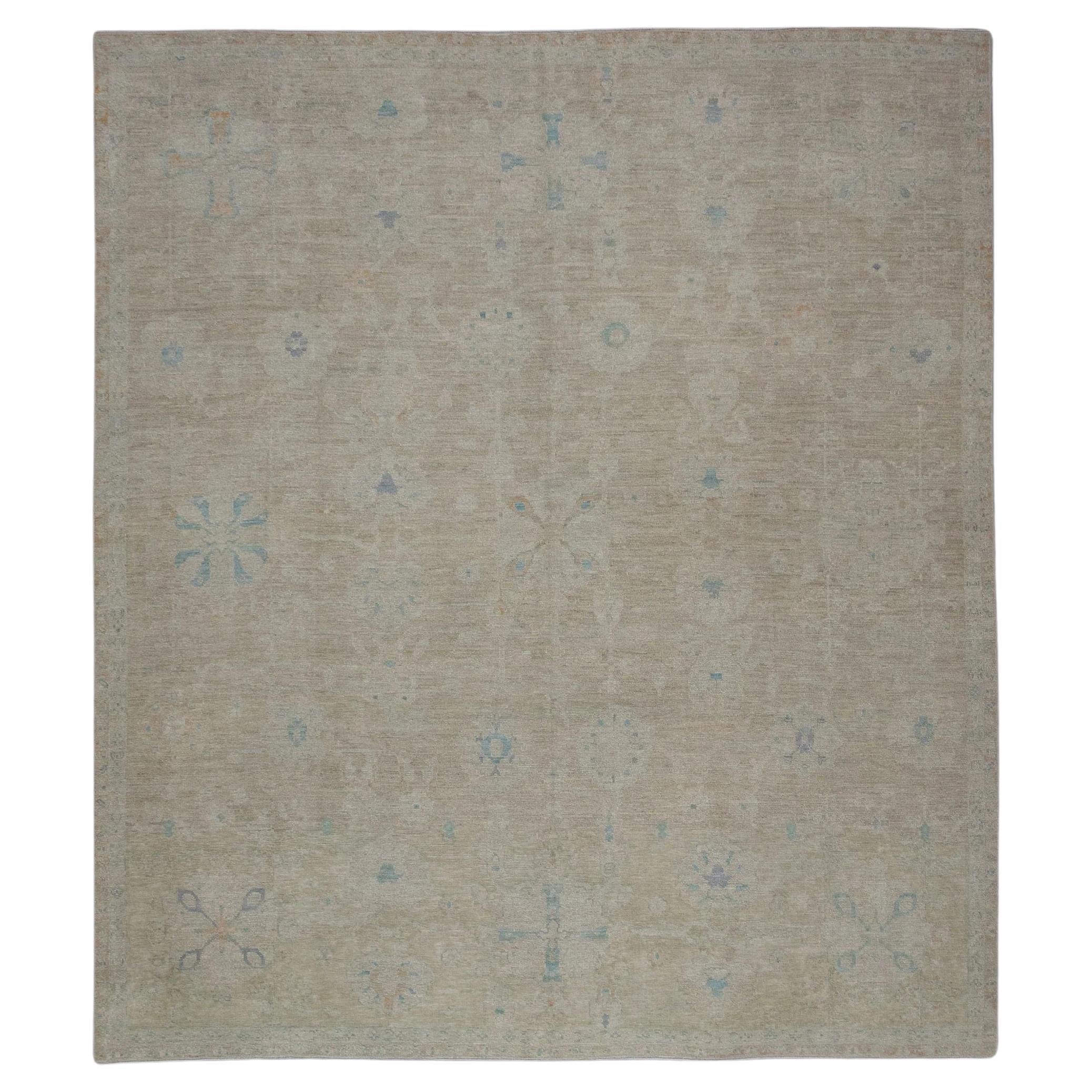 Multicolor Floral Turkish Finewoven Wool Oushak Rug 9'2" x 10'5" For Sale