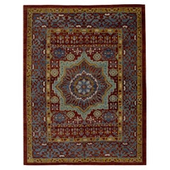 Red and Blue Floral Turkish Finewoven Wool Oushak Rug 8'3" x 9'11"