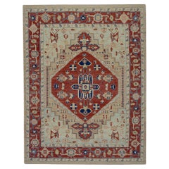 Floral Turkish Finewoven Wool Oushak Rug in Bright Red and Blue 7'10" x 10'