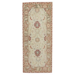 Floral Turkish Finewoven Wool Oushak Rug in Red, Cream, and Green 2'8" x 6'2"