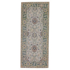 Floral Turkish Finewoven Wool Oushak Rug in Green and Yellow 2'8" x 5'11"