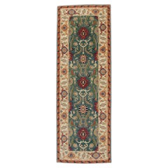 Floral Turkish Finewoven Wool Oushak Rug in Red, Green, and Blue 2'9" x 8'