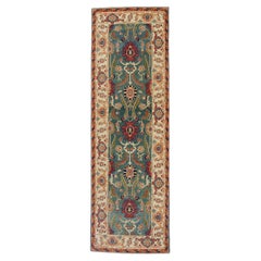 Floral Turkish Finewoven Wool Oushak Rug in Red, Green, and Blue 2'8" x 8'3"