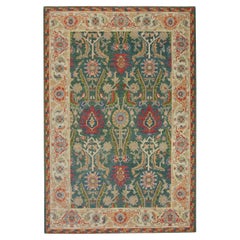 Green & Red Floral Design Handwoven Wool Turkish Finewoven Oushak Rug 4'3 x 6'3