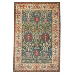 Green & Red Floral Design Handwoven Wool Turkish Finewoven Oushak Rug 4'3 x 6'7