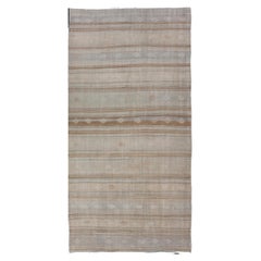 Turkish Flat-Weave Embroideries Kilim in Tan, Taupe, Brown and a Soft Blue