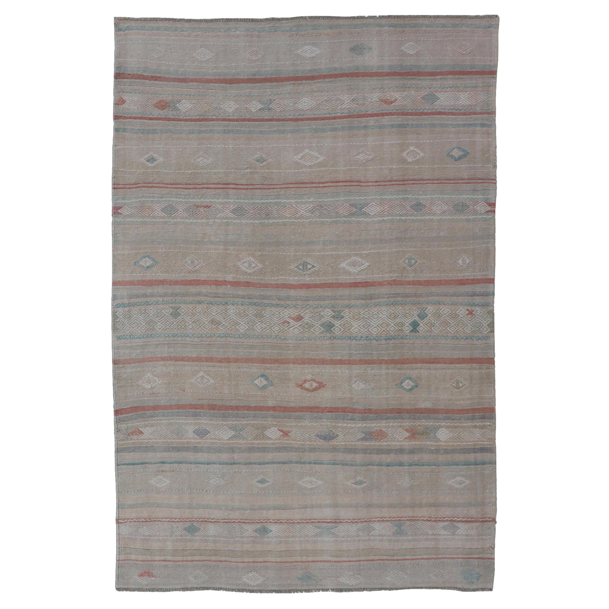 Ricami turchi a trama piatta Kilim in Taupe, Green, Teal, Cream e Brown