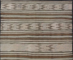 Turkish Flat-Weave Kilim in Muted Colors with Stripes and Embroideries
