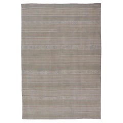 Turkish Flat-Weave Kilim in Muted Colors with Stripes and Embroideries