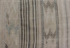 Turkish Flat-Weave Kilim with Tribal Embroideries in Taupe, Tan, Blue-Gray Color