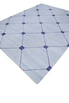 Turkish Flatweave Handmade Kilim Rug Blue Modern Design 8' X 10'1"