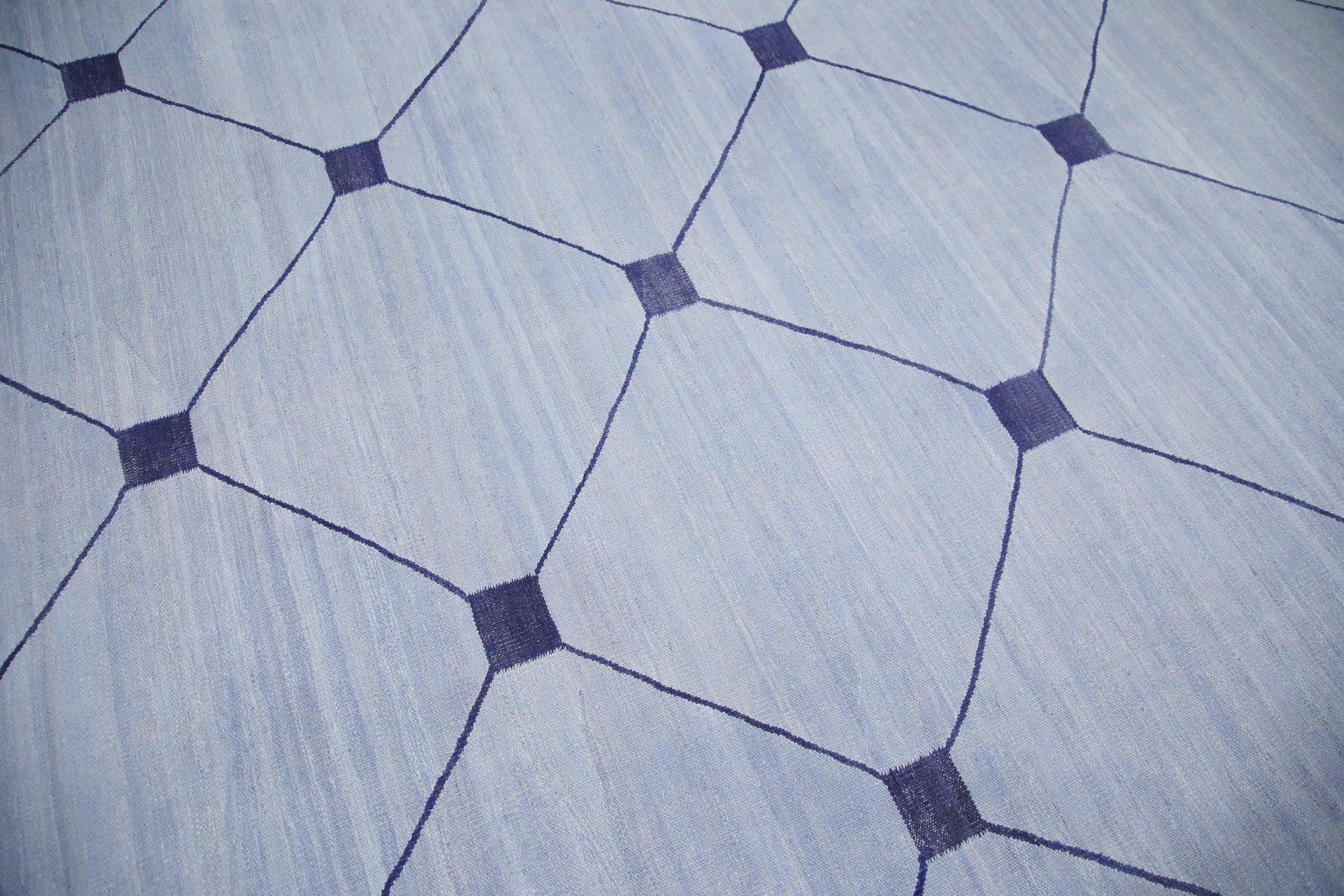 Alfombra turca de tejido plano Kilim hecha a mano Diseño moderno azul 8' X 10'1 Moderno en venta