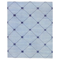 Turkish Flatweave Handmade Kilim Rug Blue Modern Design 8' X 10'1"