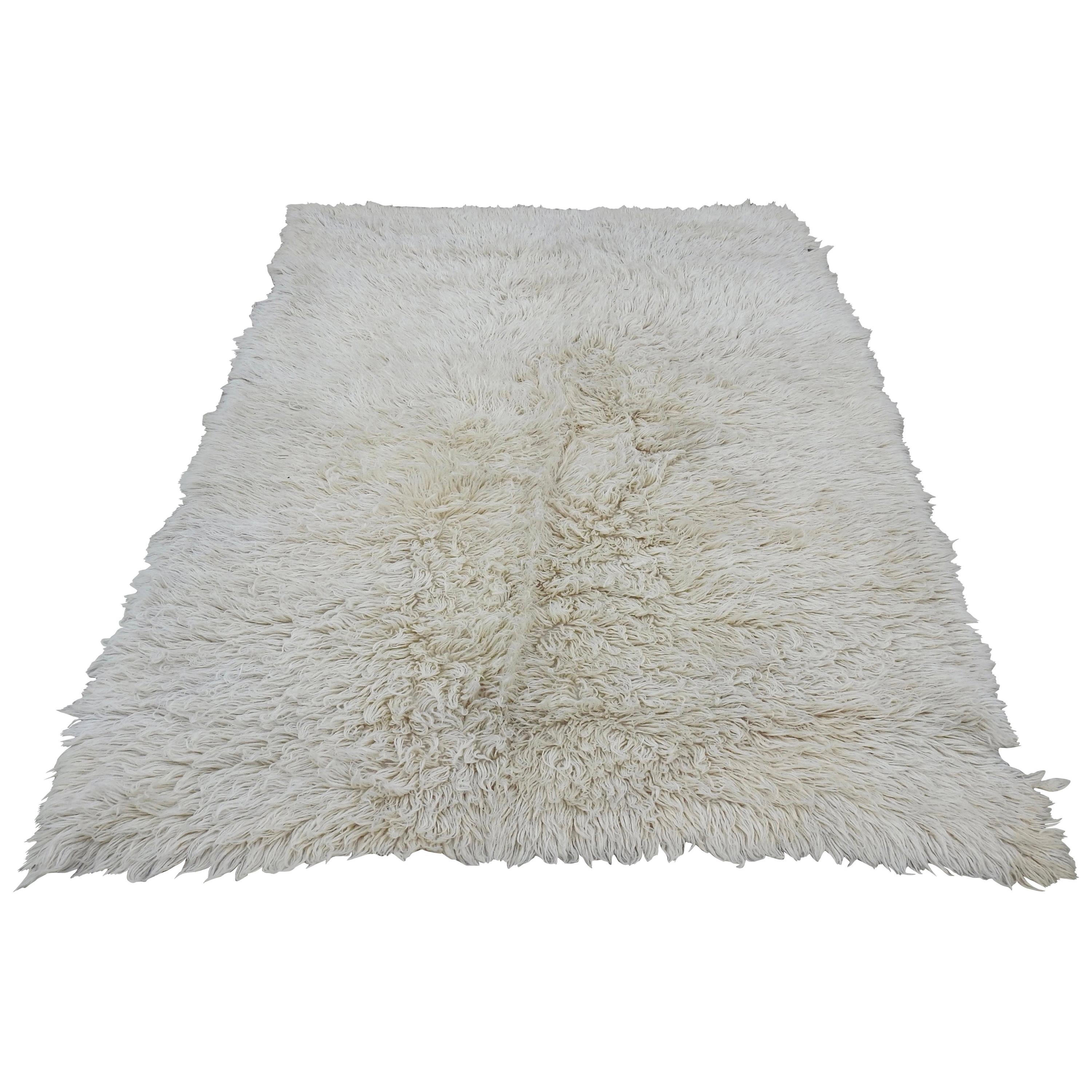 Turkish Flokati Natural Undyed Wool Rug Midcentury For Sale