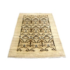 Turkish Gabbeh Recreation Wool 3x4 Ivory & Brown Handmade Throw Rug