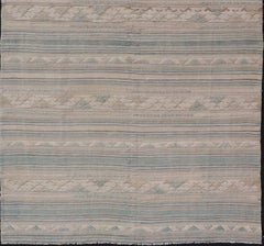 Turkish Gallery Flat-Weave Kilim in Muted Colors with Stripes and Embroideries