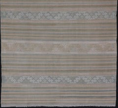 Turkish Gallery Flat-Weave Kilim in Muted Colors with Stripes and Embroideries